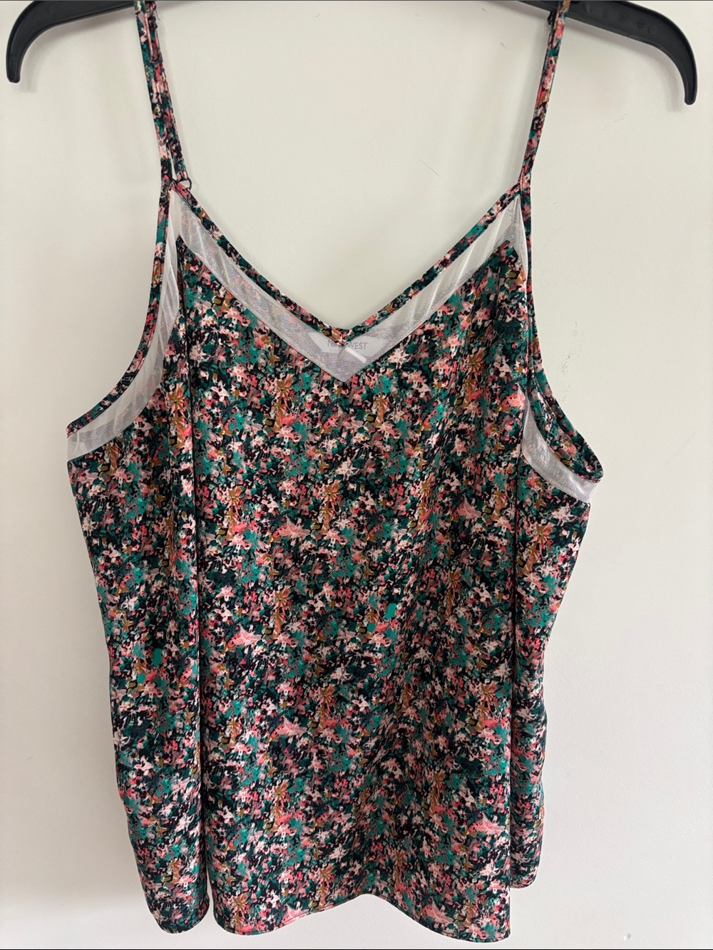 Nine West Green Floral V-Neck Camisole with Pink Accents